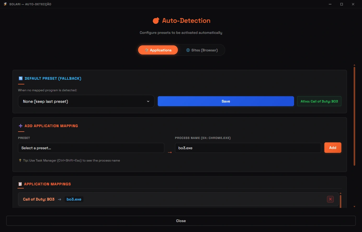 Solari Auto-Detection - Automatic game and application detection for Rich Presence switching